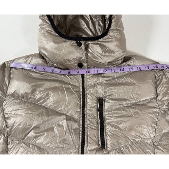 Y2K Andrew Marc XXL Metallic Hooded Down Puffer Coat 650 Fill Taupe Minimalist - Picture 11 of 14